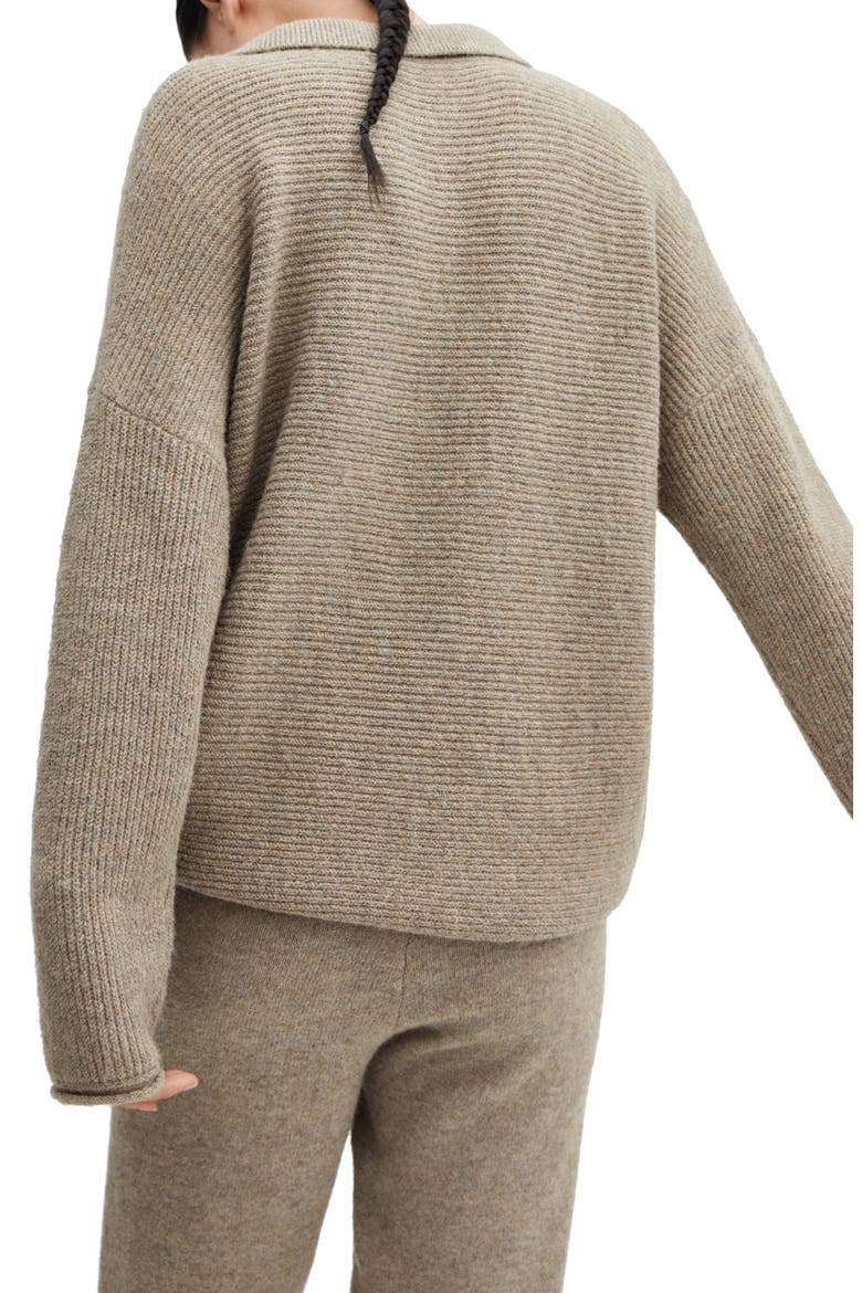 Oversize Rib Polo Sweater, Alternate, color, LIGHT BROWN