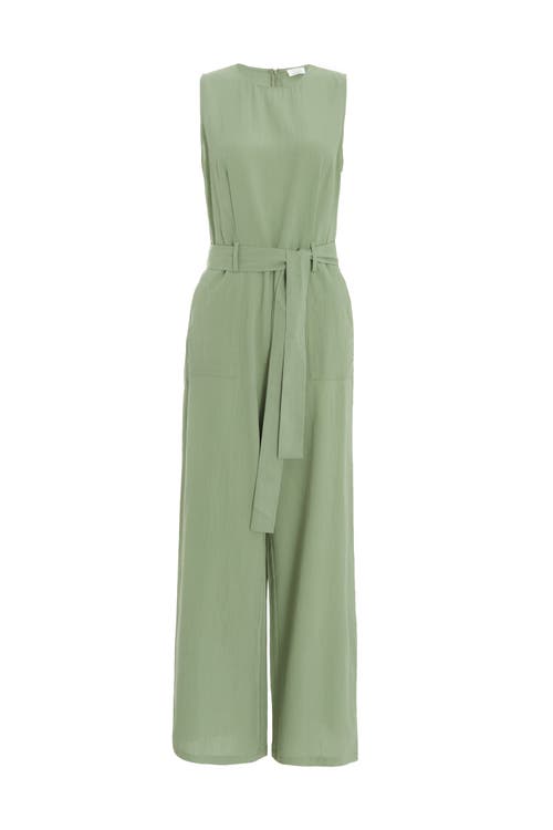 Quiz Linen Culotte Jumpsuit In Green