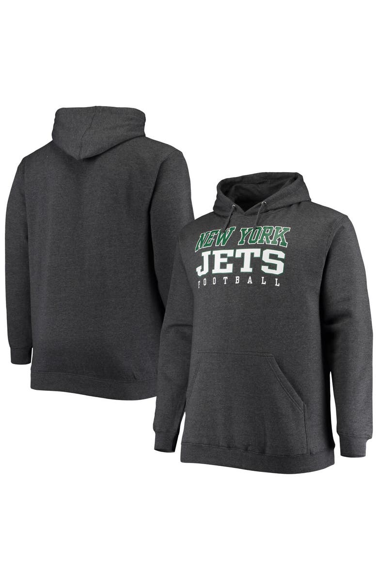 FANATICS Men's Fanatics Branded Heathered Charcoal New York Jets Big & Tall Practice Pullover Hoodie, Main, color, 