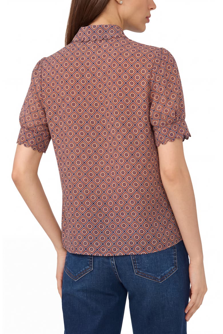 Print Scallop Puff Sleeve Shirt, Alternate, color, HAZEL