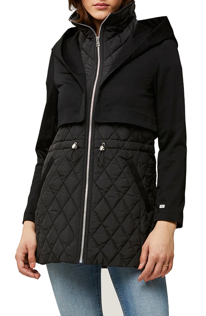 Soia & Kyo Enora Mix Water Repellent Quilted Raincoat, Main, color, 