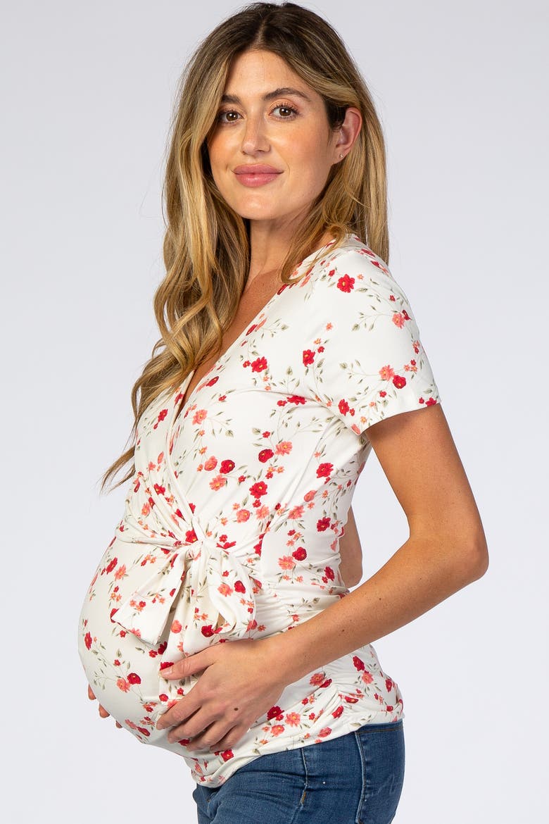 Floral Wrap Fitted Nursing Top, Alternate, color, Ivory