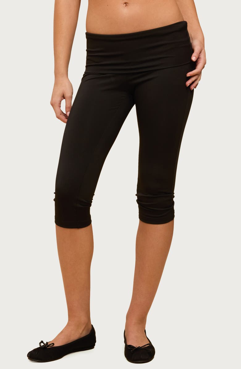 EDIKTED Ravena Foldover Low Rise Capri Leggings, Main, color, Black