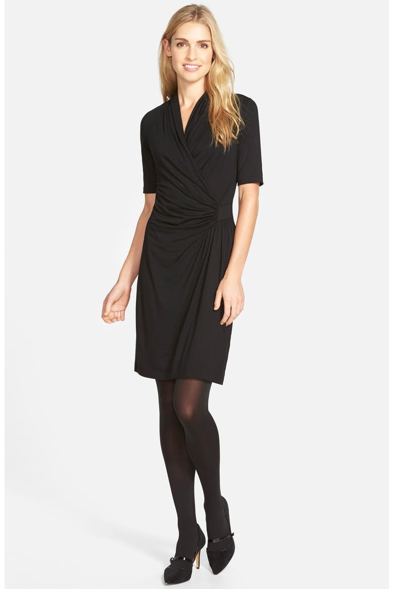 Pencil Sleeve Faux Wrap Dress, Alternate, color, BLACK