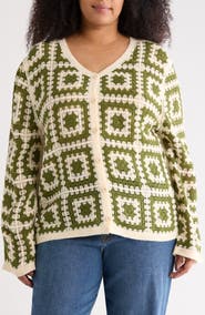 Forgotten Grace Crochet Square Open Knit Cardigan