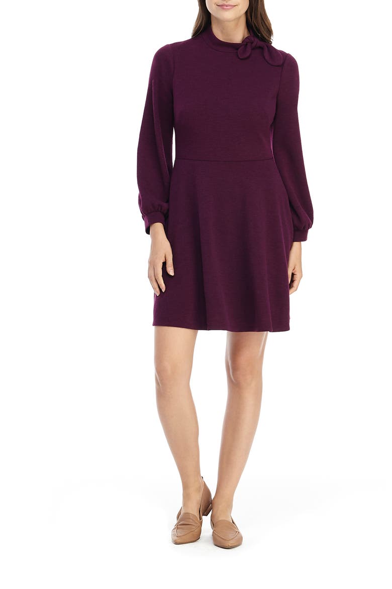 Valentina Bow Detail Long Sleeve Fit & Flare Sweater Dress, Alternate, color, BLACK CURRANT