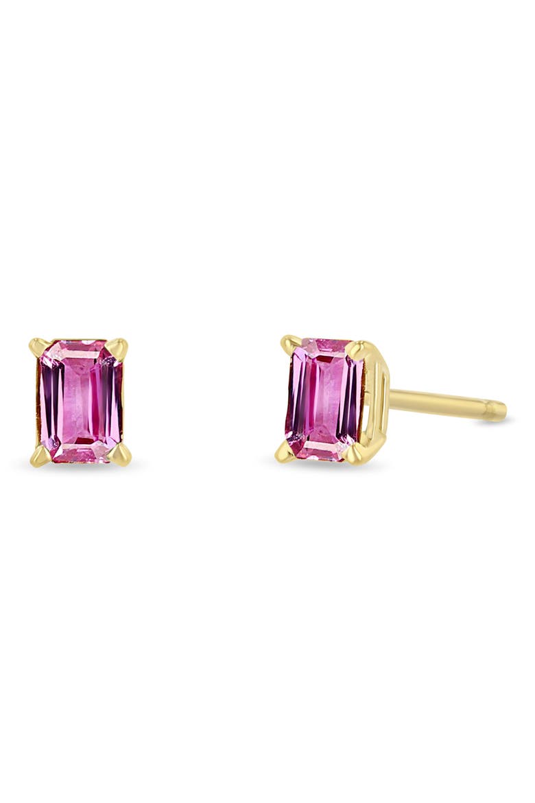 14K Gold Emerald Cut Stud Earrings, Main, color, YELLOW GOLD/ PINK SAPHIRE