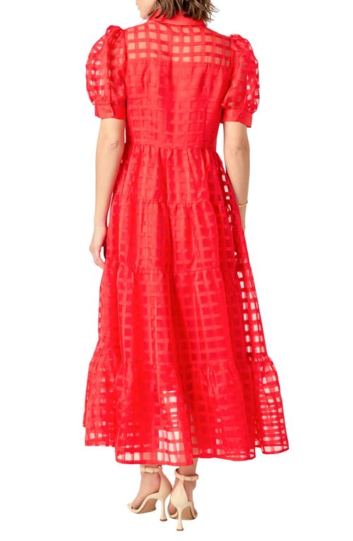 ENGLISH FACTORY ENGLISH FACTORY GRID PATTERN TIERED MIDI SHIRTDRESS