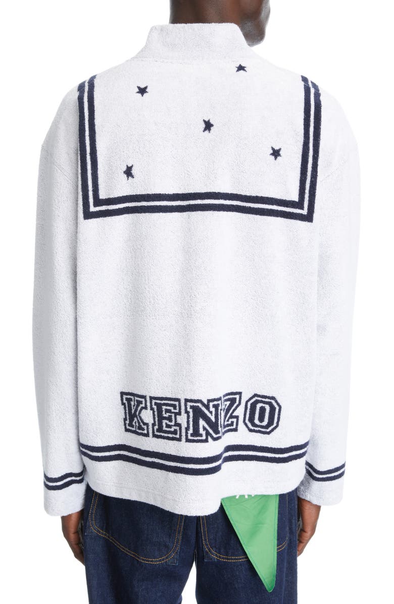 KENZO Sailor V-Neck Terry Cloth Varsity Cardigan, Alternate, color, 