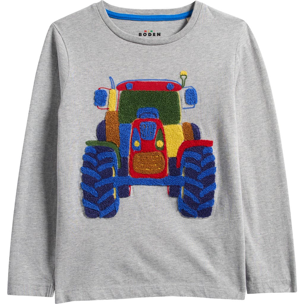 Mini Boden Kids' Long Sleeve Bouclé Cotton Graphic T-shirt In Gray
