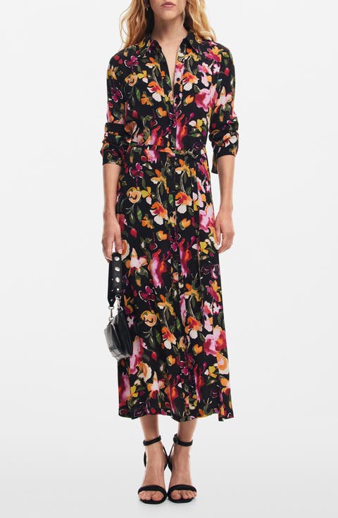 Floral Long Sleeve Maxi Shirtdress