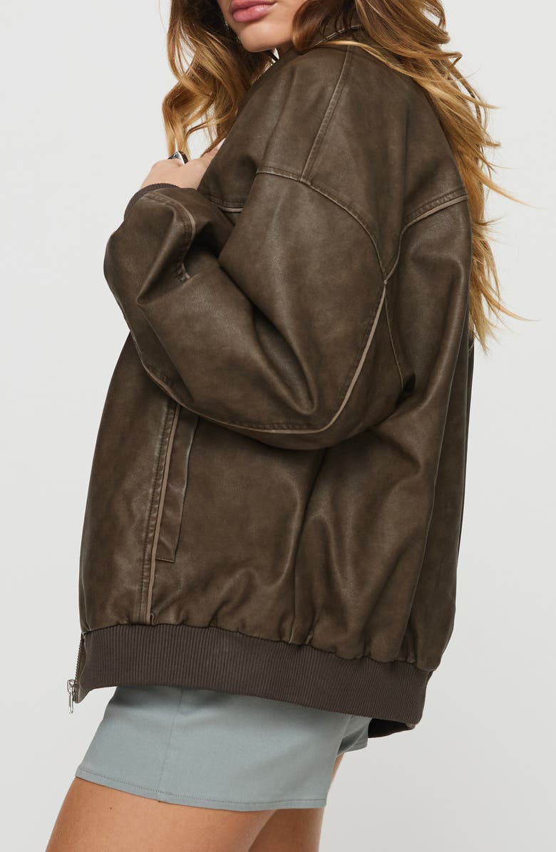 Princess Polly Goldsmith Water Repellent Faux Leather Jacket, Alternate, color, Washed Dark Brown