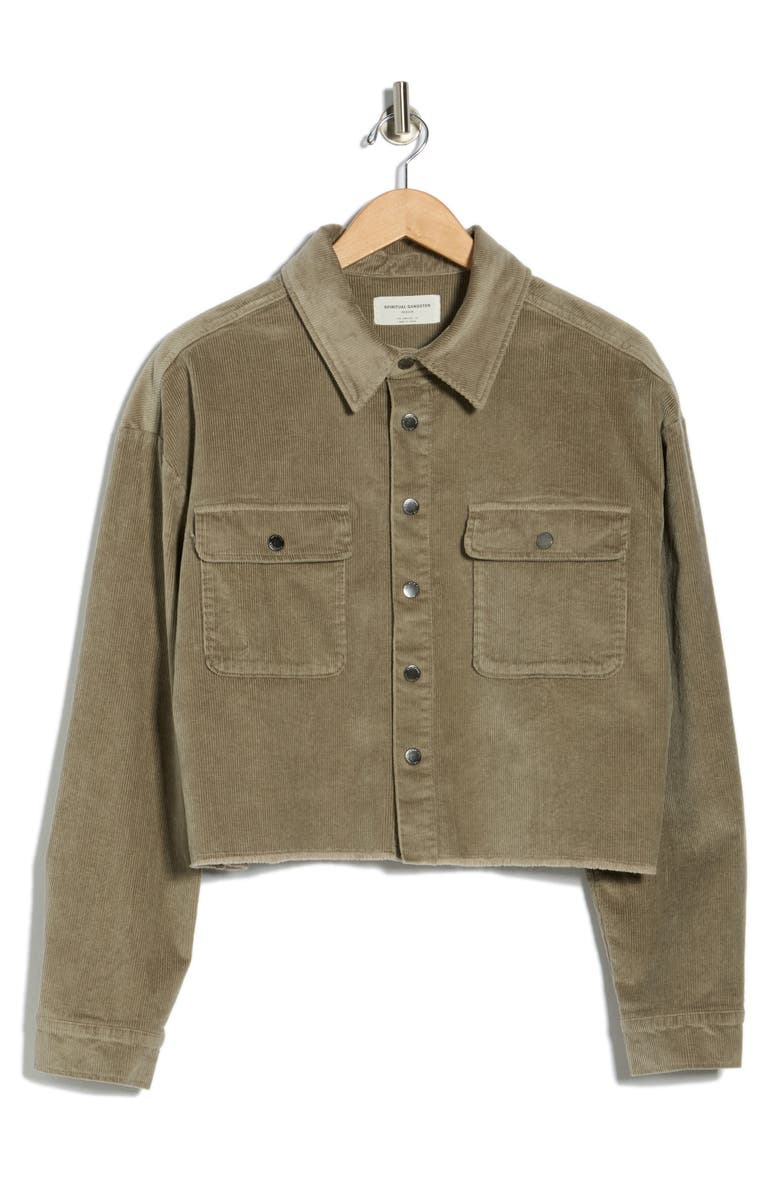 Spiritual Gangster Everly Crop Corduroy Shirt Jacket, Alternate, color, Khaki