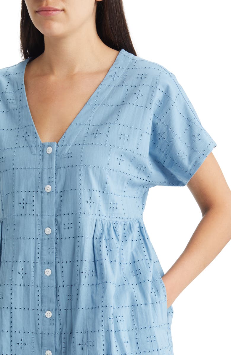Madewell Eyelet V-Neck Cotton Minidress, Alternate, color, 