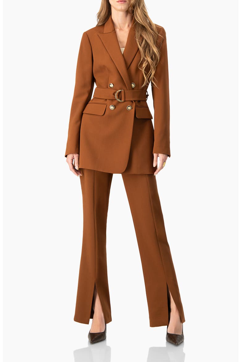 Straight-Leg Trousers with Leg Slits, Alternate, color, Brown