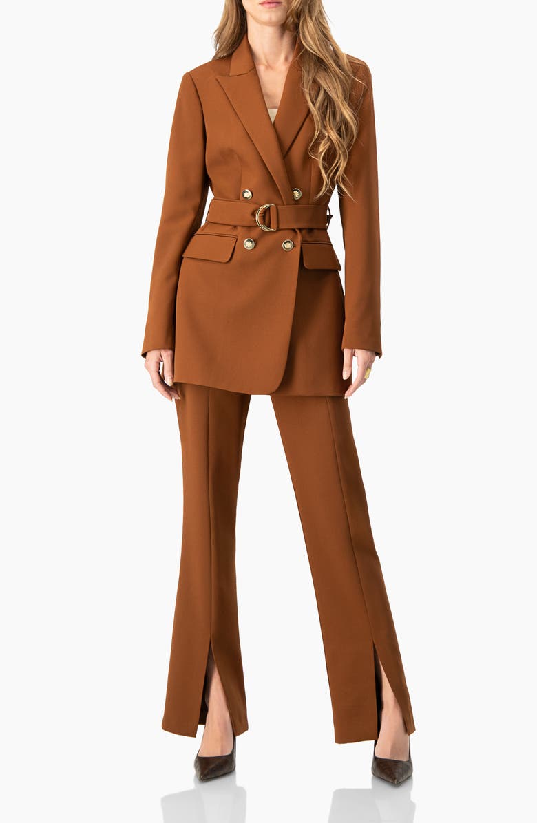 IVONNE Straight-Leg Trousers with Leg Slits, Alternate, color, Brown