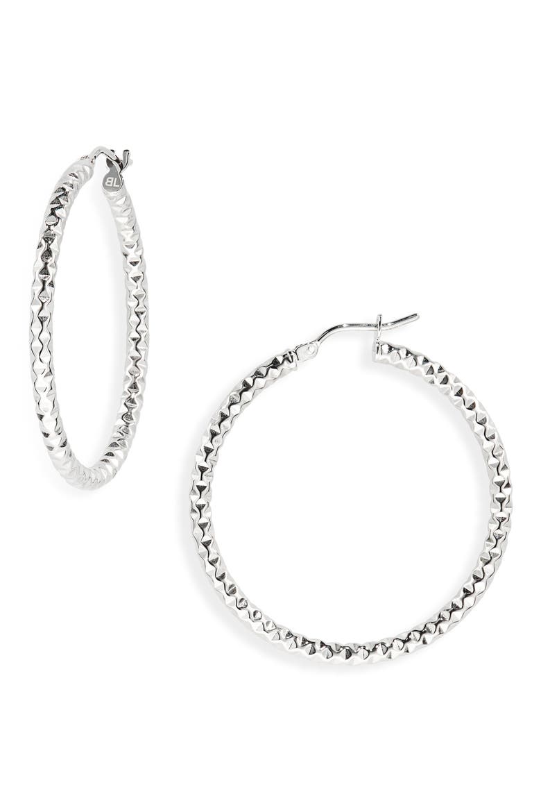 14K Gold Textured Hoop Earrings, Main, color, 14K WHITE GOLD