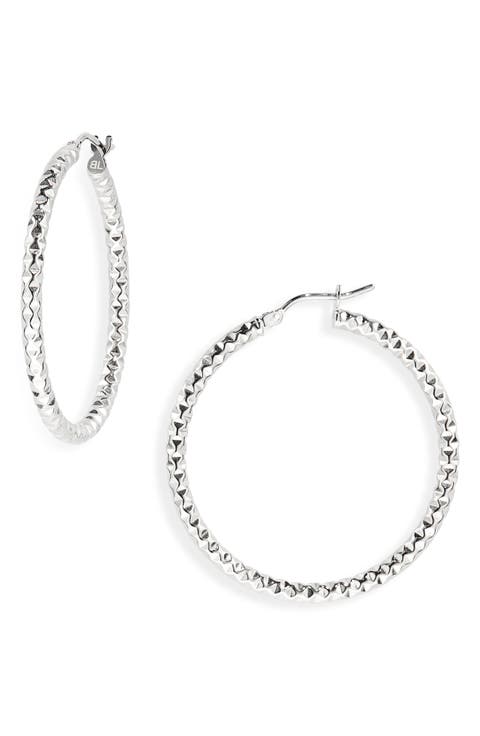 14K Gold Textured Hoop Earrings