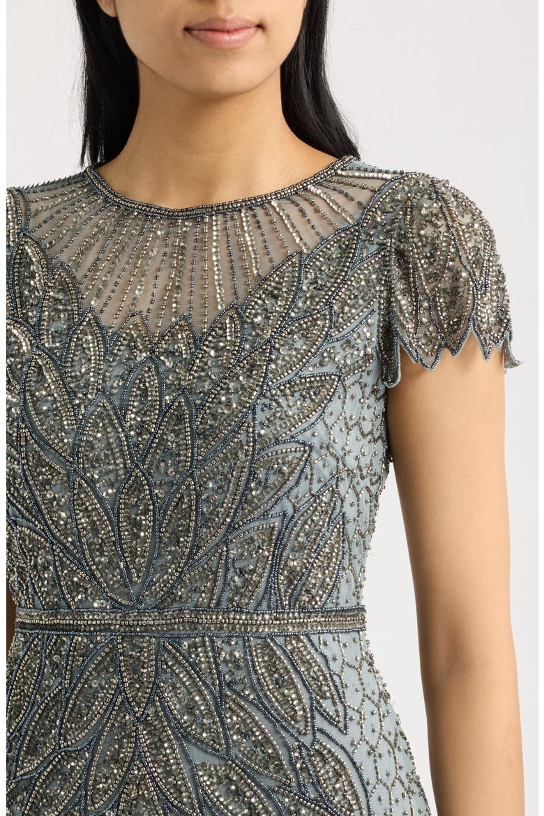 Beaded Cap Sleeve Column Gown, Alternate, color, TEAL 401