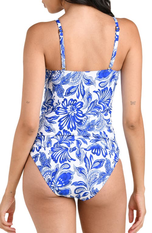 La Blanca Botanical Brocade Keyhole Tankini Top In Blue