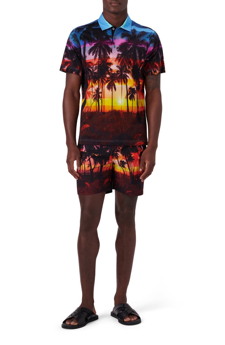 Bugatchi Digital Print Cotton Polo Shirt, Alternate, color, Tangerine