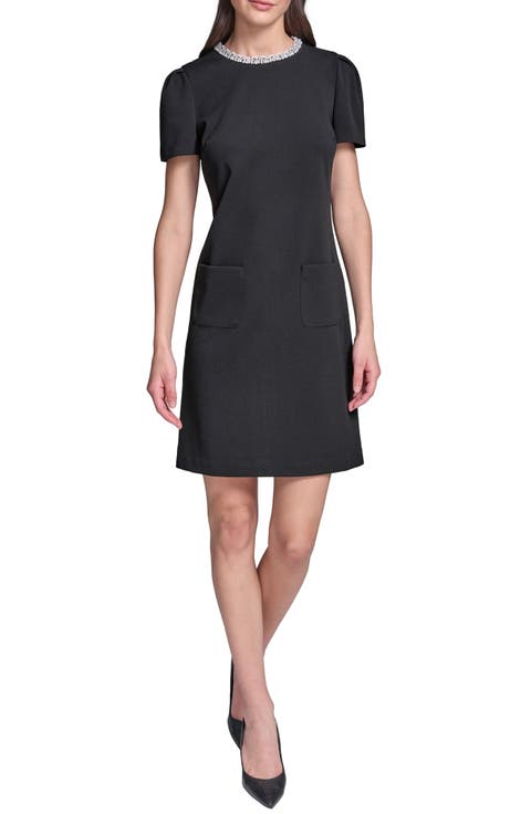 Pearl Collar Scuba Crepe Sheath Dress