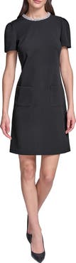 KARL LAGERFELD Pearl Collar Scuba Crepe Sheath Dress