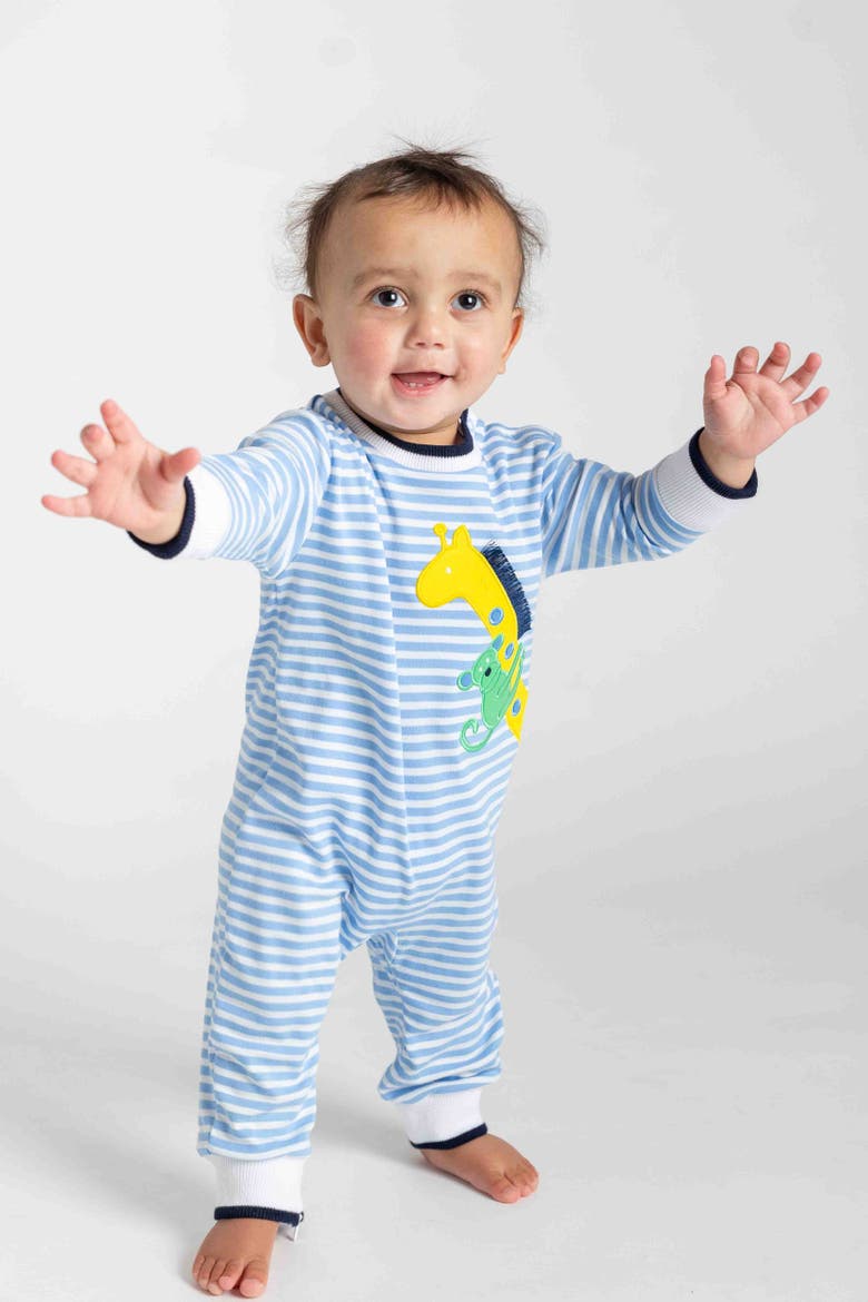 Stripe Knit Longall With Giraffe And Monkey, Alternate, color, Light Blue, White, Yellow