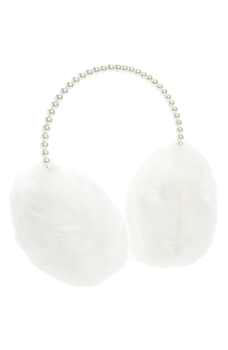 BP. Faux Fur Earmuffs with Imitation Pearl Band, Main, color, 