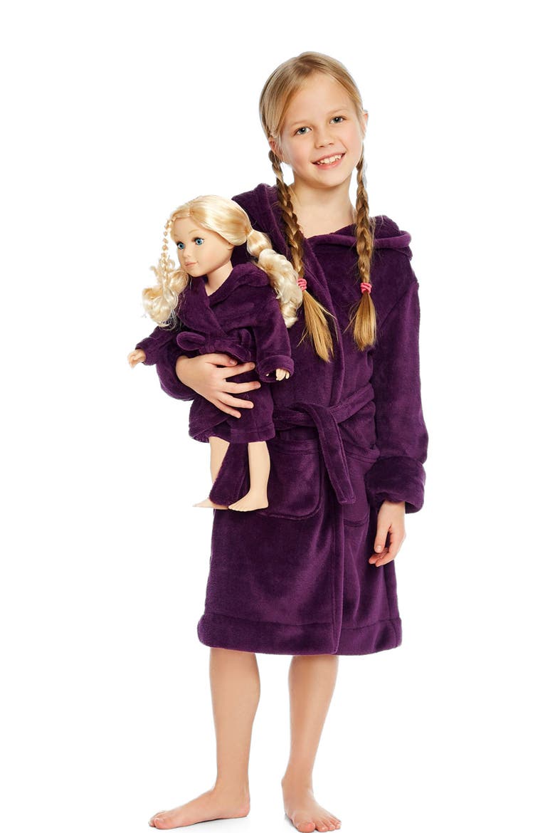Girls Fleece Hooded Robe with Matching Doll Robe, Main, color, Purple