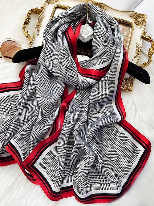 Silksilky Mulberry Silk Printed Long Rectangle Shawl Scarf In Red