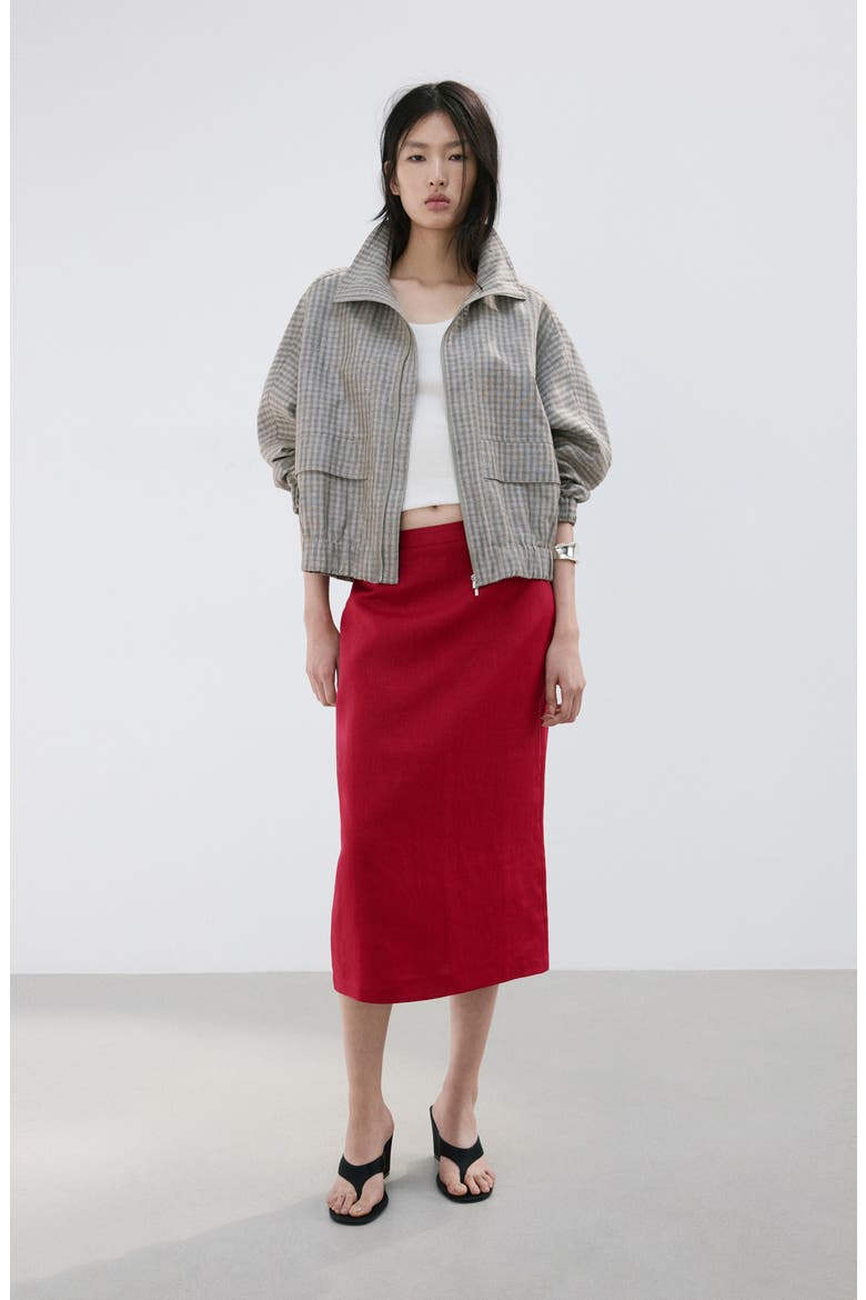 Linen Midi Skirt, Alternate, color, RED