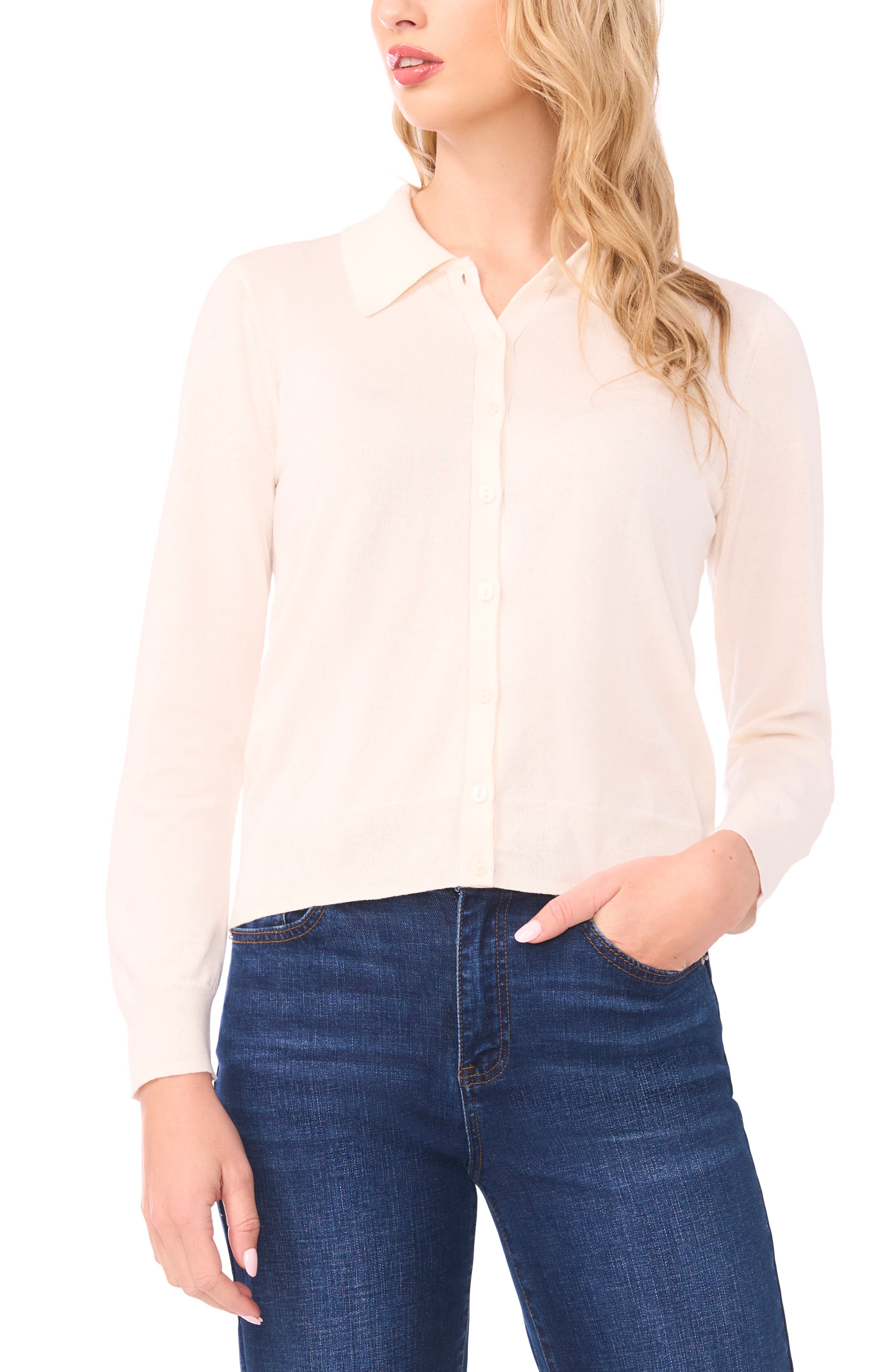 Collared Cotton Blend Cardigan