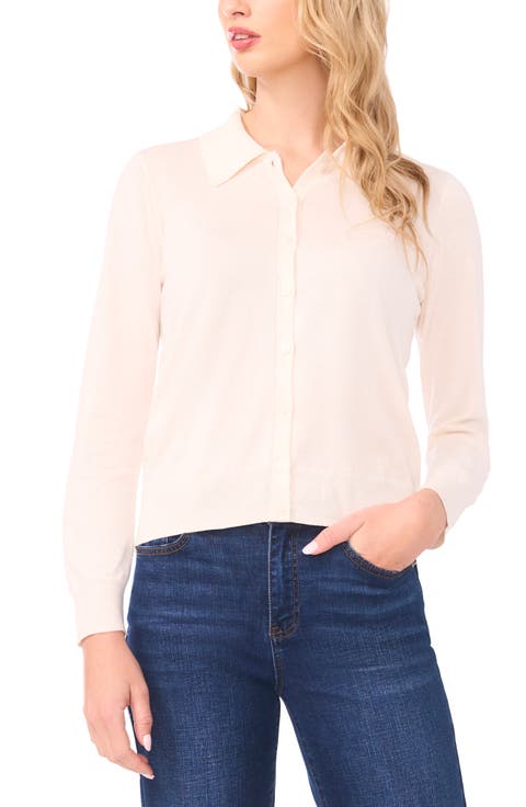 Collared Cotton Blend Cardigan