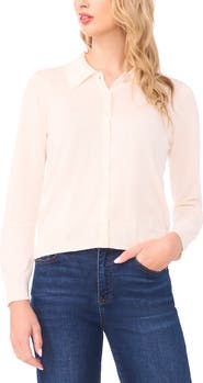 Halogen® Collared Cotton Blend Cardigan