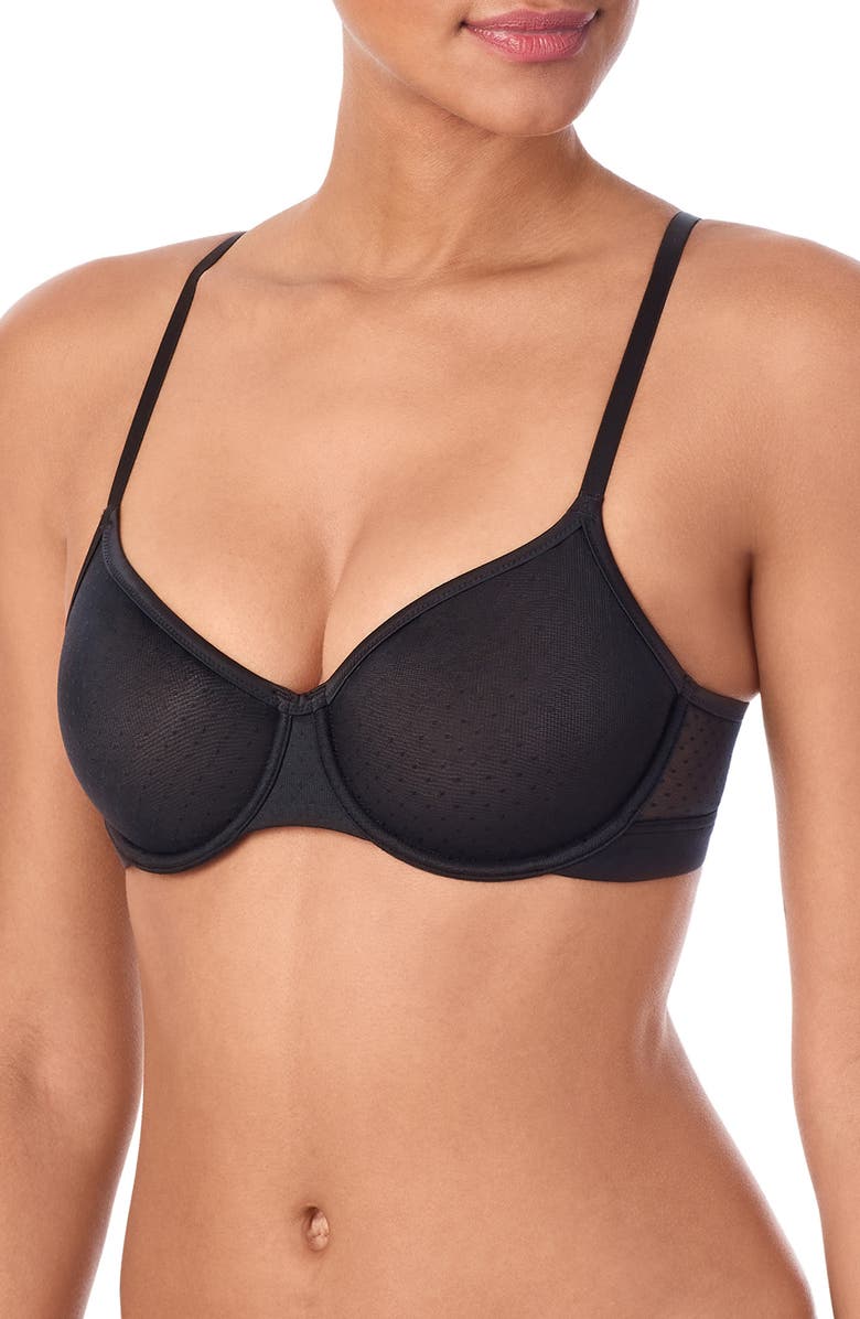 DKNY Dot Mesh Underwire Bra, Alternate, color, Black