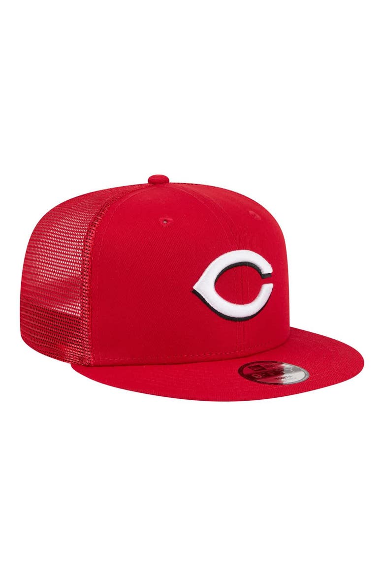 Youth New Era  Red Cincinnati Reds 9FIFTY Trucker Snapback Hat, Alternate, color, Red