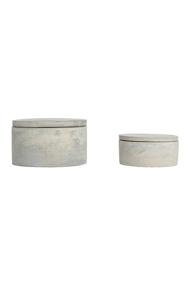 Round Decorative Cement Storage with Lids, Grey, Set of 2, Alternate, color, Grey
