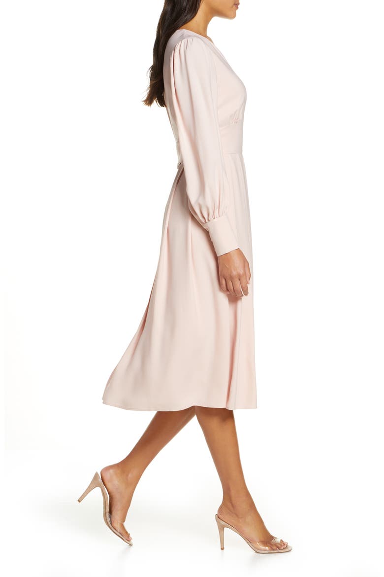 Long Sleeve Satin Midi Dress, Alternate, color, PINK SMOKE
