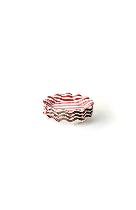 Red Stripe Ruffle Salad Plate Set of 4