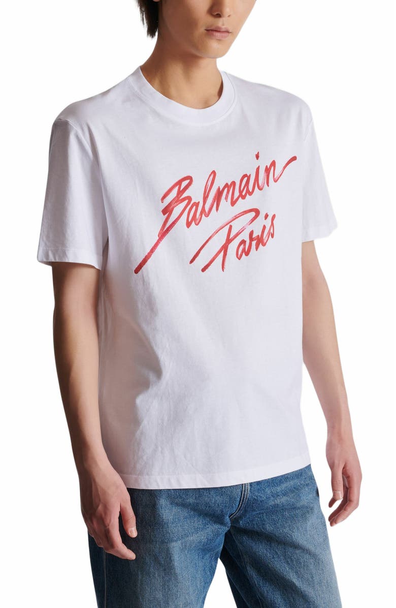 Balmain T-Shirt With Balmain Lipstick Print, Alternate, color, Red