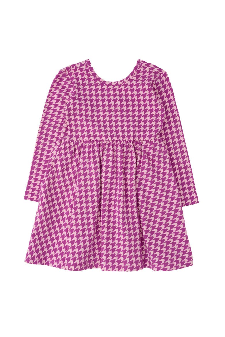 Knit Long Sleeve Twirl Dress, Main, color, Plum Tart Houndstooth