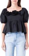 English Factory Corsage Detail Cotton Poplin Top