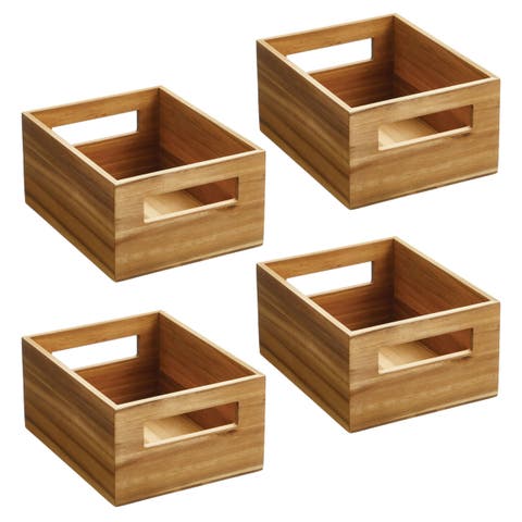 Acacia Wood Pantry Storage Bin with Handles
