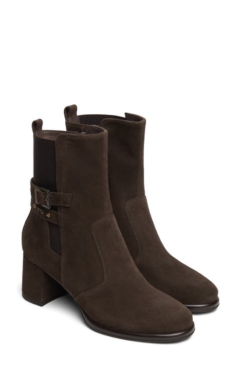 Leather Block Heel Chelsea Bootie