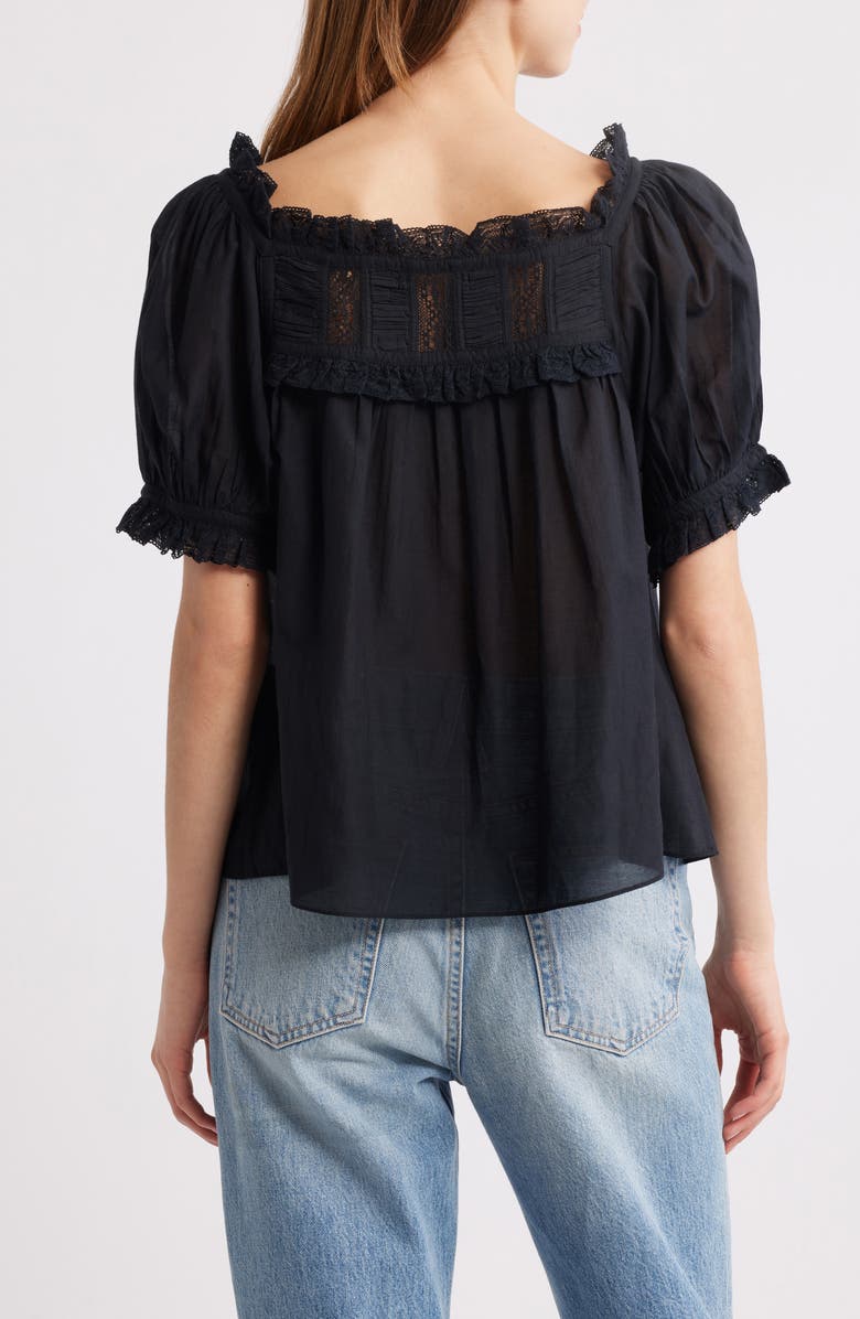 DÔEN Frances Lace Inset Cotton Blend Top, Alternate, color, Black