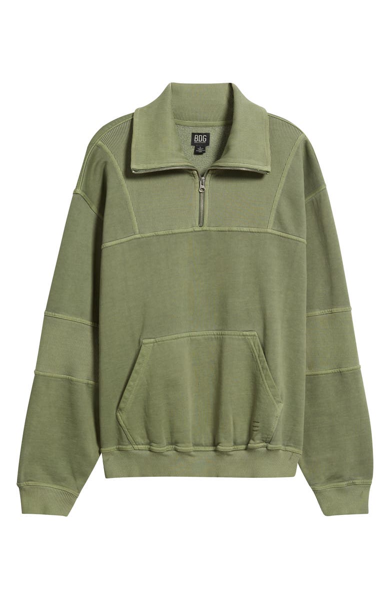BDG Urban Outfitters Rib Yoke Quarter Zip Sweatshirt, Alternate, color, Grey Green