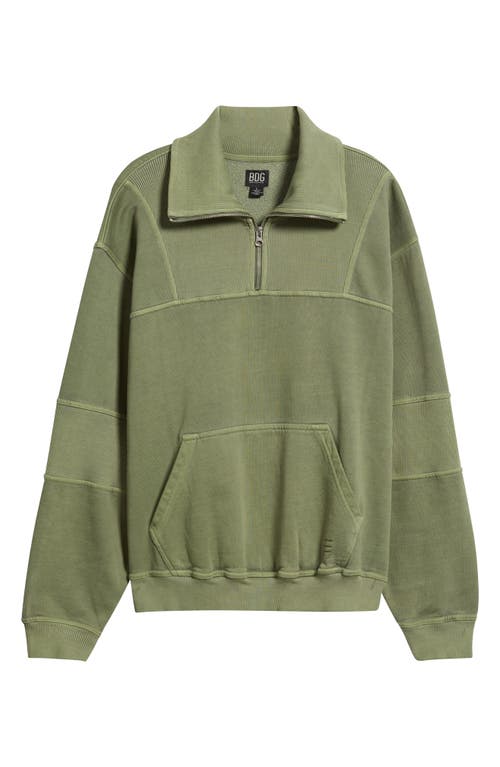 Bdg Urban Outfitters Rib Yoke Quarter Zip Sweatshirt In Green