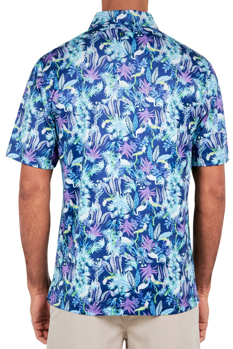 Regular Fit Exotic Bird Print Recycled Performance Golf Polo, Alternate, color, BLUE