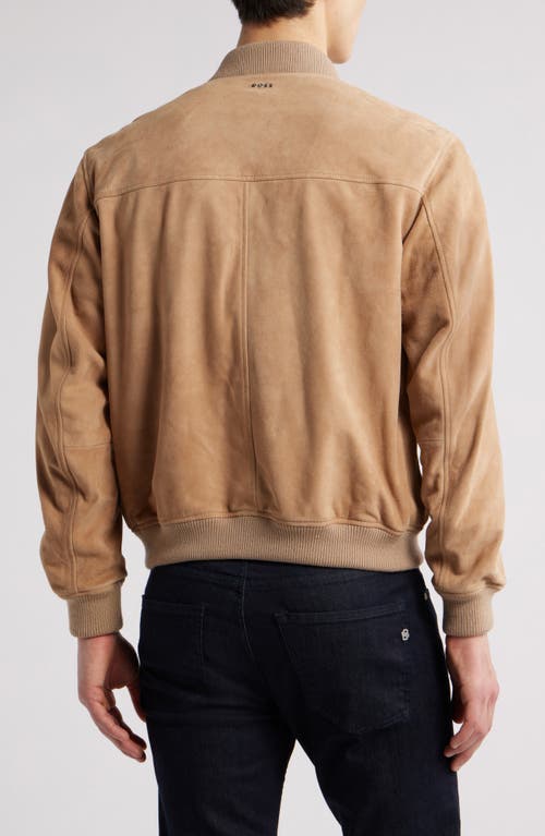 Shop Hugo Boss Boss Melot Suede Bomber Jacket In Light Beige